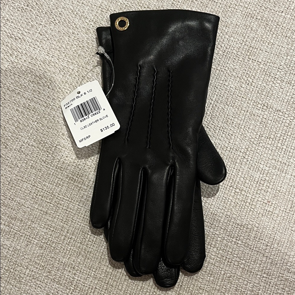 Coach Elegant Black Leather Gloves with Gold Detail